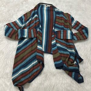 Roxy blue brown reverse knit cardigan sweater size xs new